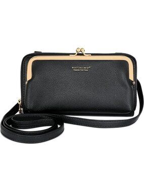 Montana West Women's Wallet Black Faux Leather Adjustable Strap Crossbody Bag
